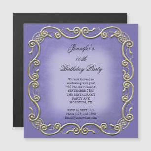 Stunning Amethyst  Antique Scroll Birthday Party Magnetic Invitation