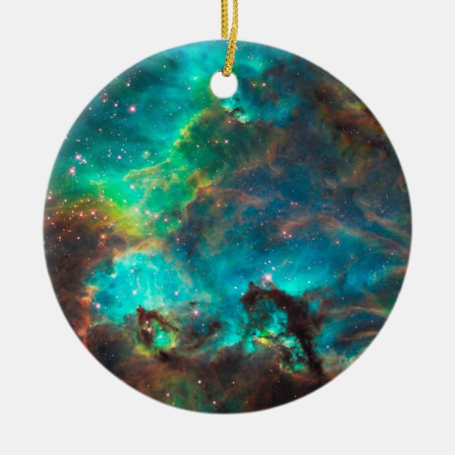 Stunning Aqua Star Cluster Ceramic Ornament (Front)