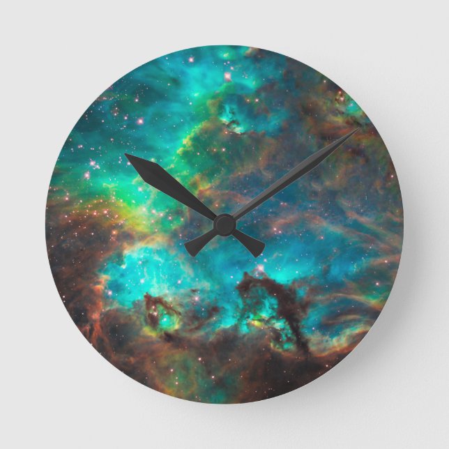 Stunning Aqua Star Cluster Round Clock (Front)