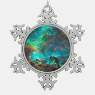 Stunning Aqua Star Cluster Snowflake Pewter Christmas Ornament