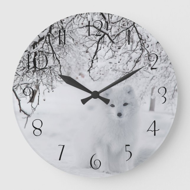 Stunning Arctic Fox Large Clock (Front)