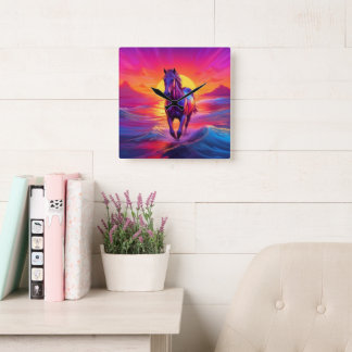 Stunning Artwork of Horse at Sunset Square Wall Clock