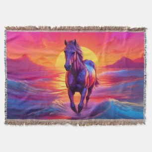 Stunning Artwork of Horse at Sunset Throw Blanket