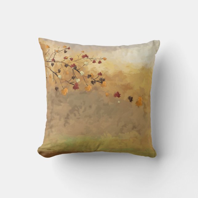 Stunning Autumn Falling Leaves Decorative Throw Cushion (Front)