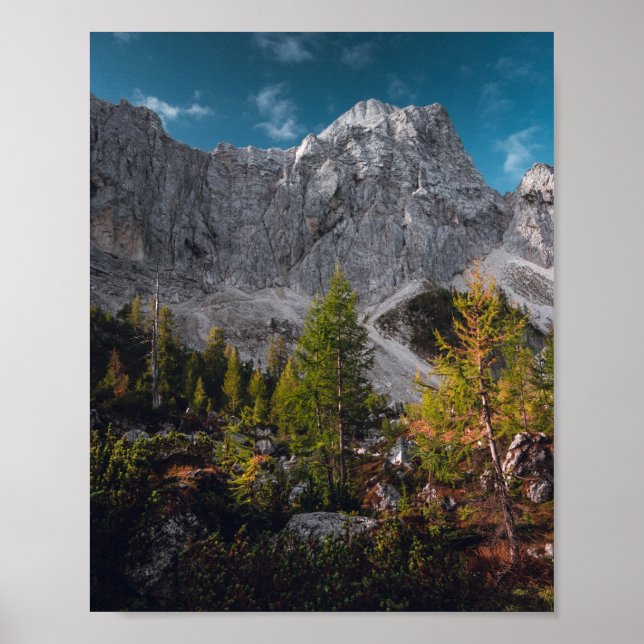 Stunning autumn scenery below mountains poster (Front)