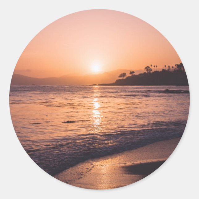 Stunning Beach Sunset Classic Round Sticker (Front)