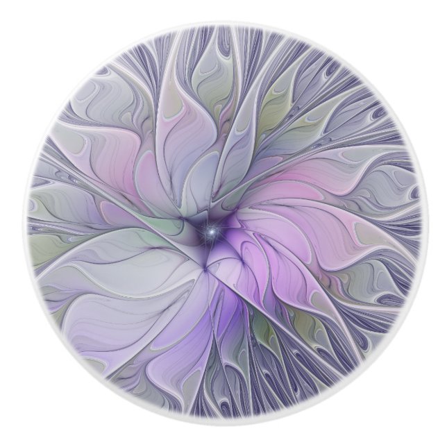 Stunning Beauty Modern Abstract Fractal Art Flower Ceramic Knob (Front)