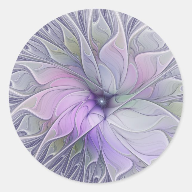 Stunning Beauty Modern Abstract Fractal Art Flower Classic Round Sticker (Front)