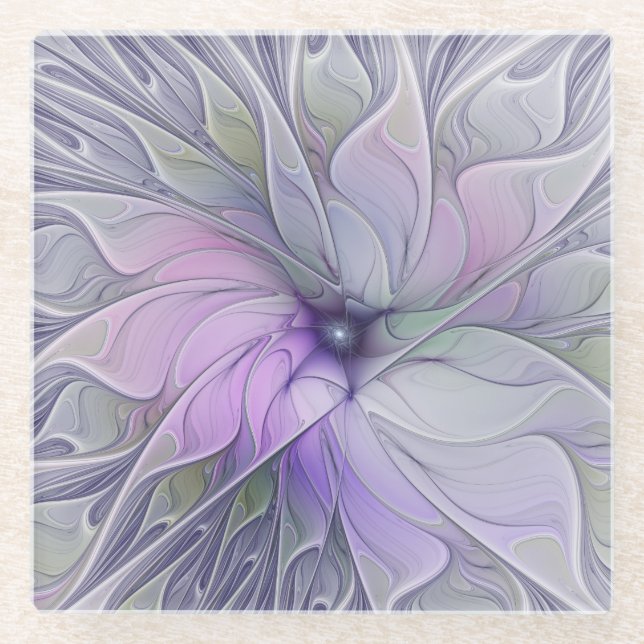 Stunning Beauty Modern Abstract Fractal Art Flower Glass Coaster (Front)