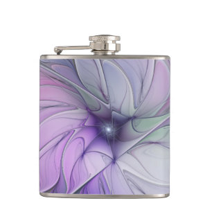 Stunning Beauty Modern Abstract Fractal Art Flower Hip Flask