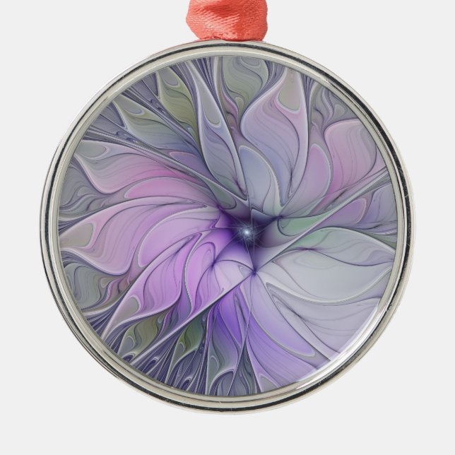 Stunning Beauty Modern Abstract Fractal Art Flower Metal Ornament (Front)