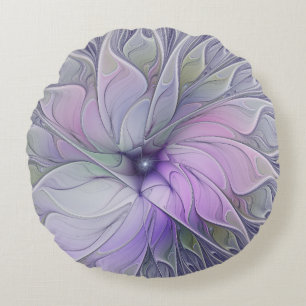 Stunning Beauty Modern Abstract Fractal Art Flower Round Cushion