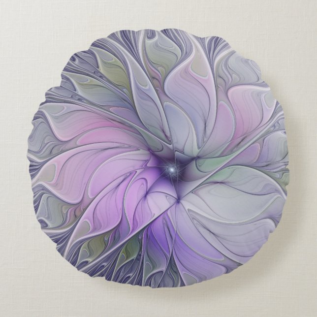 Stunning Beauty Modern Abstract Fractal Art Flower Round Cushion (Front)