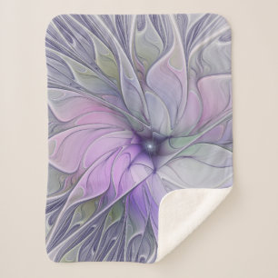 Stunning Beauty Modern Abstract Fractal Art Flower Sherpa Blanket