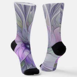 Stunning Beauty Modern Abstract Fractal Art Flower Socks