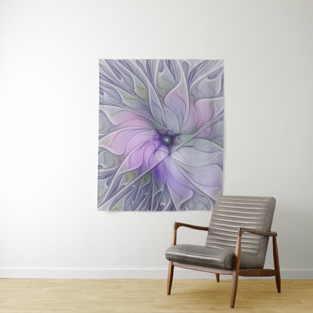 Stunning Beauty Modern Abstract Fractal Art Flower Tapestry (In Situ)