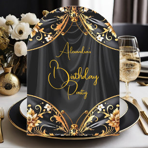 Stunning Birthday Black Gold Floral Butterfly Invitation