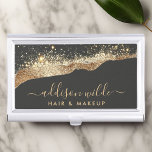 Stunning Black And Gold Glitter Trendy Script Business Card Holder<br><div class="desc">Elevate your professional style with this Stunning Black And Gold Glitter Trendy Script Business Card Case. Perfect for hair and makeup artists, entrepreneurs, and professionals who want to leave a lasting impression. This elegant case combines the chic sophistication of black with the luxe sparkle of gold glitter, finished with your...</div>