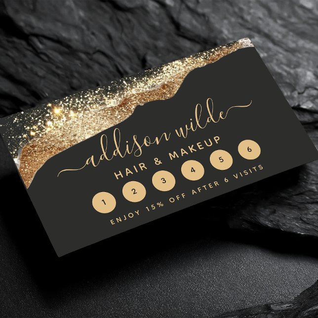 Stunning Black And Gold Glitter Trendy Script Loyalty Card (Creator Uploaded)