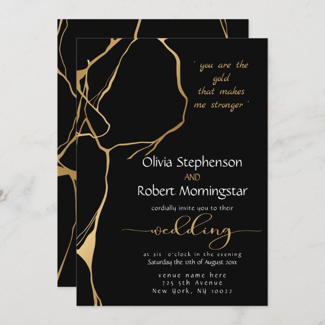 Stunning Black and Gold Kintsugi Invitation (Front/Back)