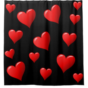 Stunning Black and Red Hearts Shower Curtain