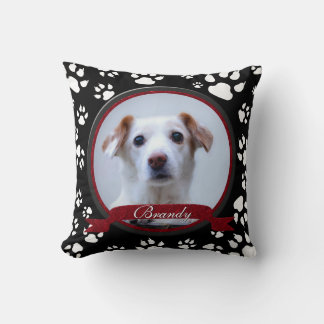 Stunning Black and White Dog Memorial Paw Prints Cushion