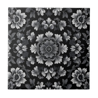 Stunning Black and White Floral Ceramic Tile