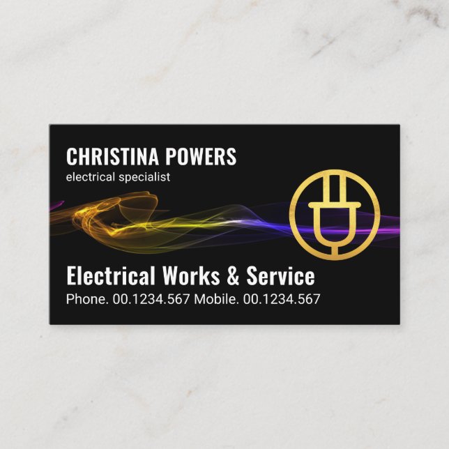 Stunning Black Electrical Wave Business Card (Front)