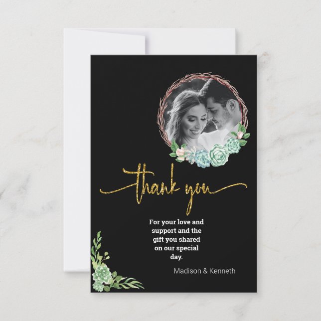 Stunning Black Eucalyptus Fab THANK YOU Photo  Save The Date (Front)