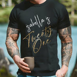 Stunning Black & Gold 21st Surprise Birthday Party T-Shirt<br><div class="desc">Make your loved one's 21st birthday unforgettable with our effortlessly customisable men's T-shirt from Eugene Designs. Featuring a chic faux gold foil 'Twenty One' in a contemporary handwritten script, these invites are the perfect blend of modern elegance and minimalist style. The celebrant's name is highlighted in a modern upright script,...</div>