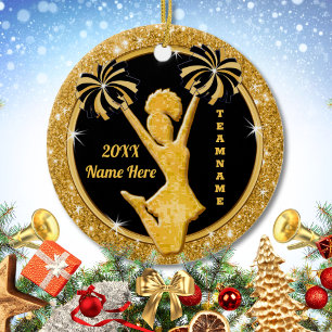 Stunning Black Gold Custom Cheerleader Ornaments