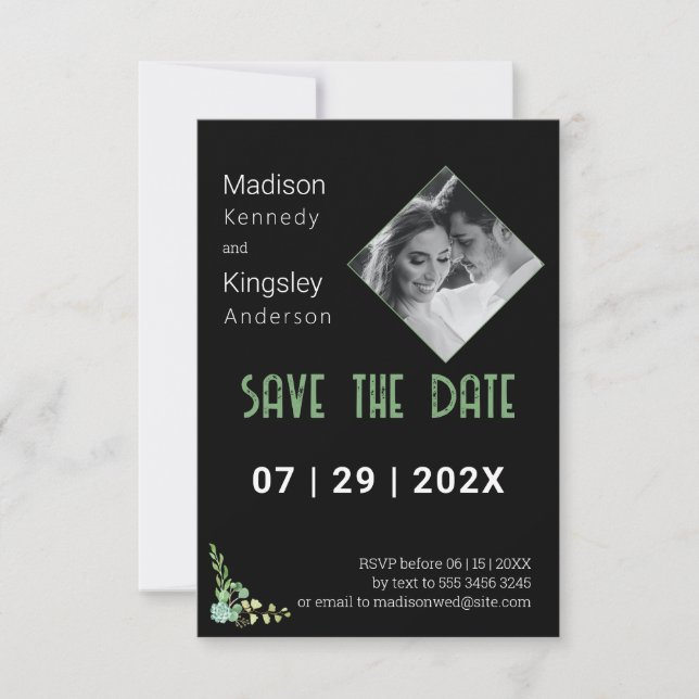 Stunning Black Save the Date Photo Fab (Front)