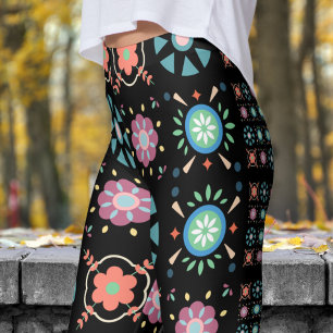 Stunning Black Scandinavian Folk Pattern Leggings