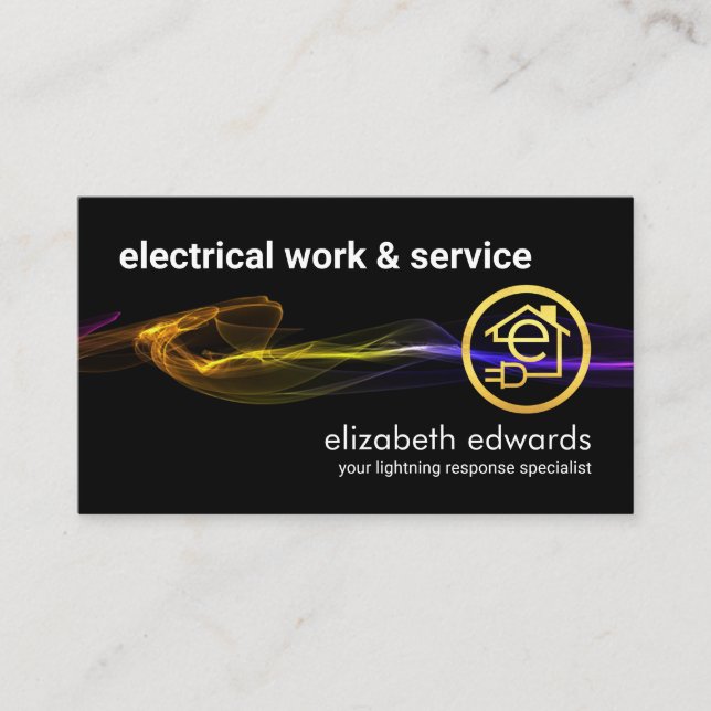 Stunning Black Striking Electrical Lightning Business Card (Front)