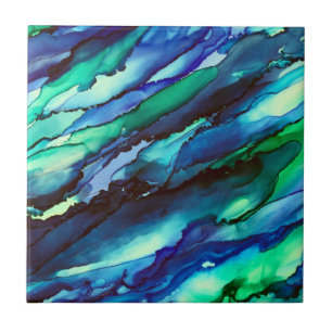 Stunning Blue Alcohol Ink Painting Ceramic Tile
