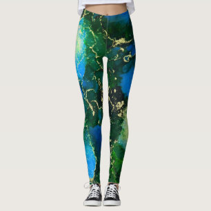 Stunning Blue and Gold Alcohol Ink Painting Leggings