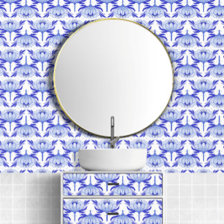 Stunning Blue And White Flower Pattern 40s Style Wallpaper