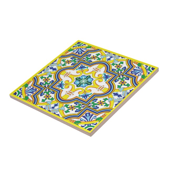 💛💙💚Stunning blue and yellow Azulejos Ceramic Tile (Side)