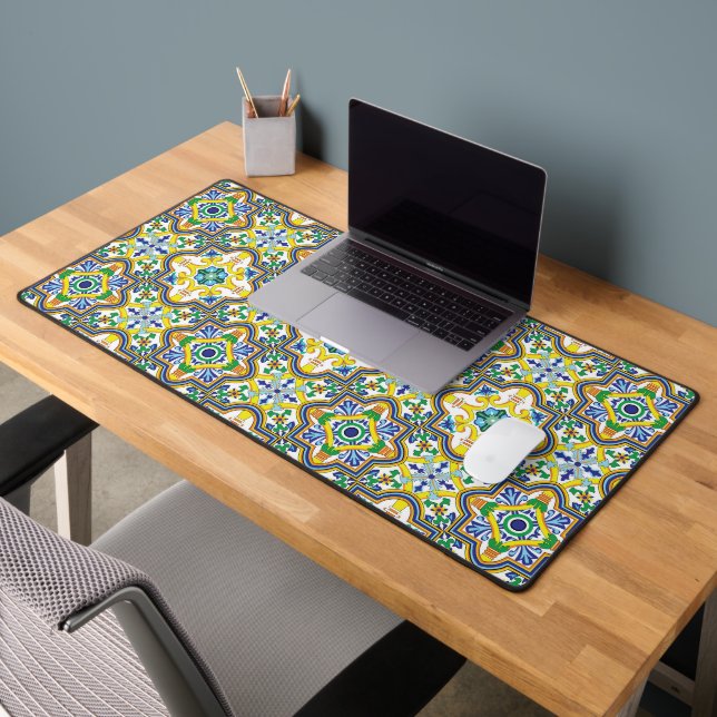 💛💙💚Stunning blue and yellow Azulejos  Desk Mat (Office 2)