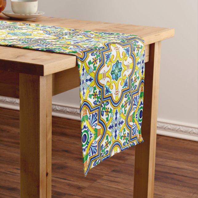 💛💙Stunning blue and yellow Azulejos Short Table Runner (In Situ)