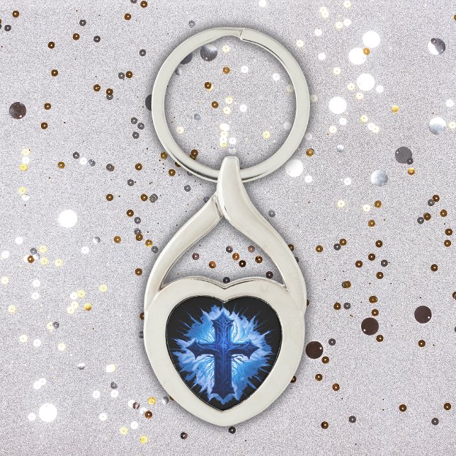 Stunning Blue Christian Cross on black | Key Ring (Creator Uploaded)