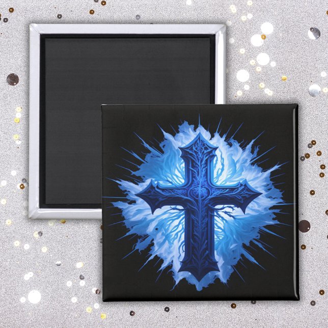 Stunning Blue Christian Cross on black | Magnet (Creator Uploaded)