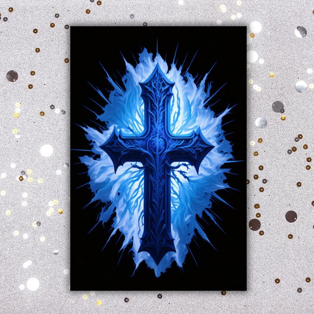 Stunning Blue Christian Cross on black | Poster (Creator Uploaded)