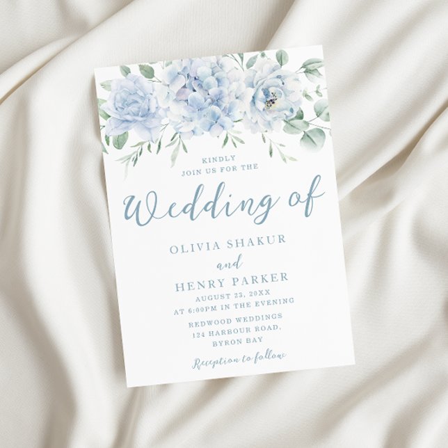 Stunning Blue Floral Script Wedding Invitation (Creator Uploaded)