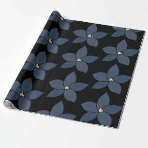 Stunning blue flowers on black background wrapping paper