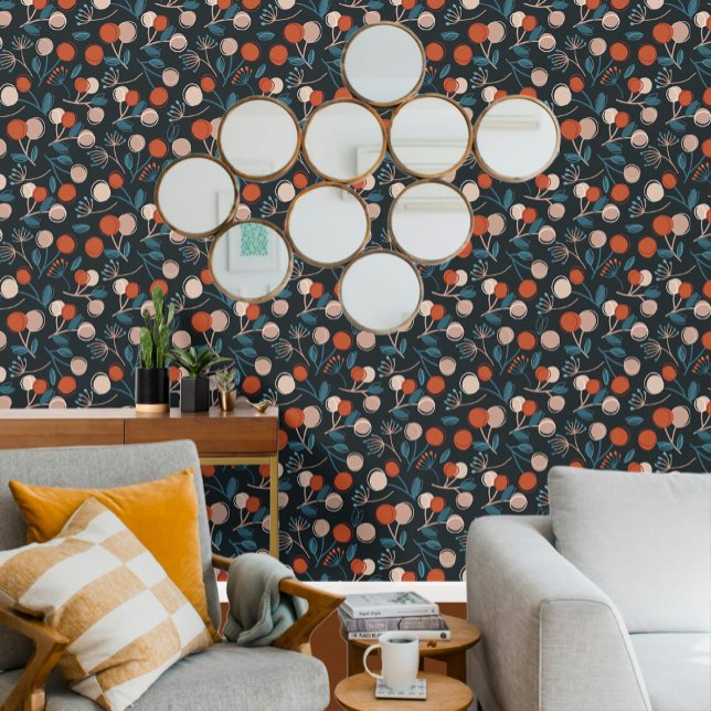 Stunning Blue Foliage Pattern Wallpaper (Stunning Blue Foliage Pattern Wallpaper from Ricaso. A gorgeous blue and terracotta design)