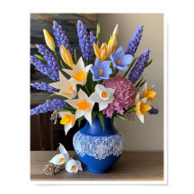 Stunning Blue Vase Floral Arrangement Daffodils