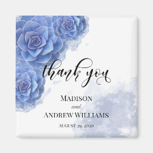 Stunning Blue Watercolor Succulents Thank You Magnet