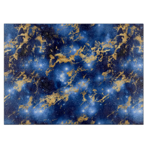 Stunning Blue, White & Gold Marble Galaxy Cutting Board