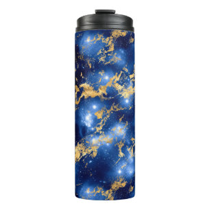Stunning Blue, White & Gold Marble Galaxy Thermal Tumbler